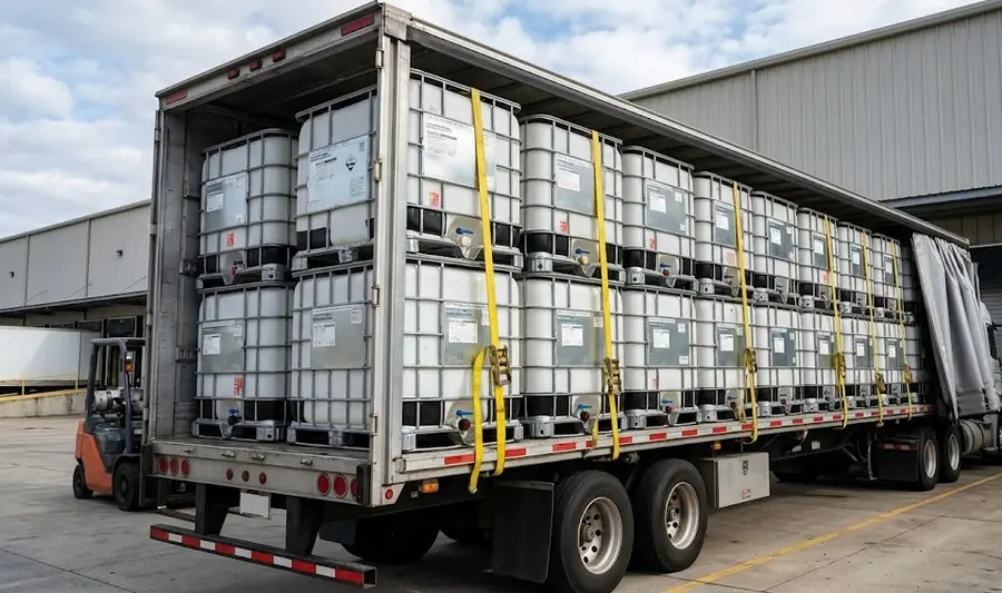 IBC tanks loaded on a delivery truck ready for nationwide shipping
