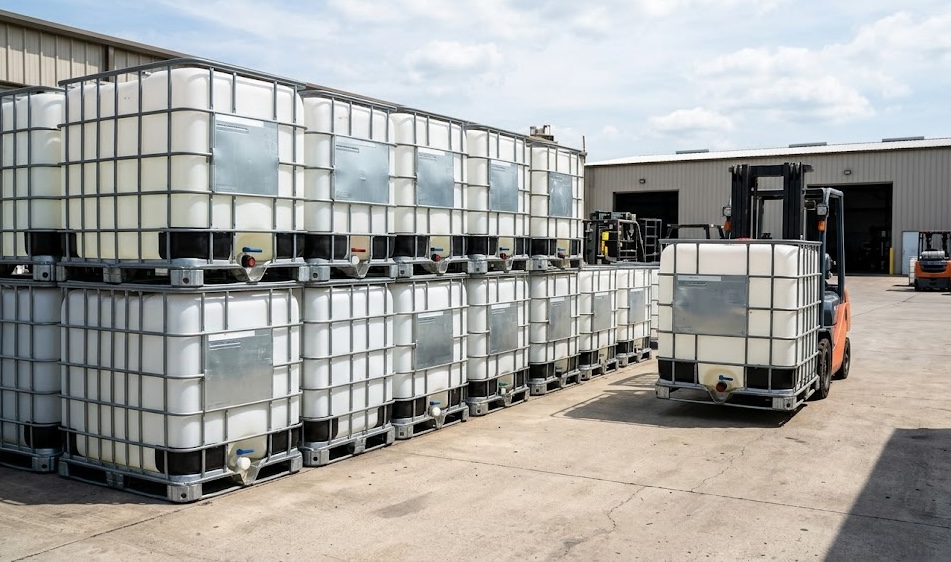 IBC tanks at our facility being prepared for cleaning and reconditioning